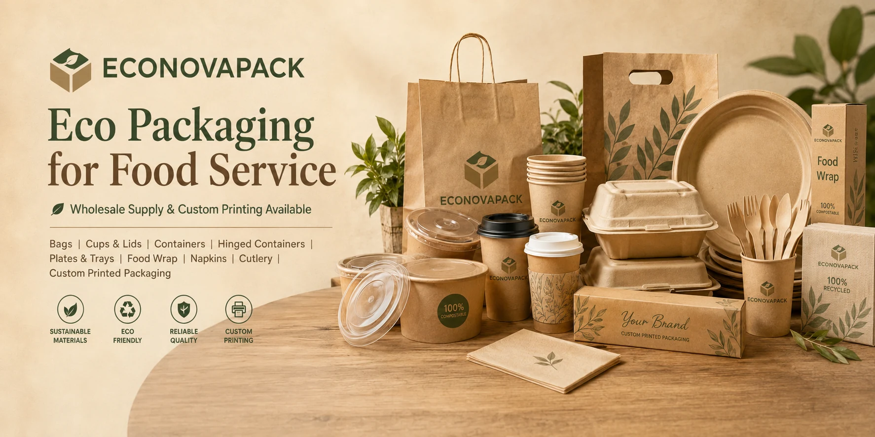 Eco packaging for food service wholesale supply