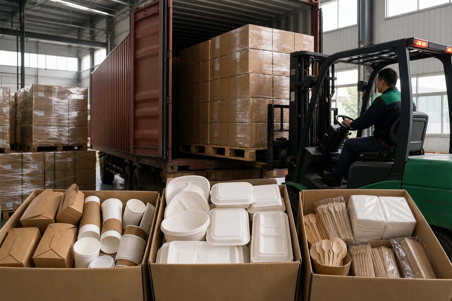 Representative disposable packaging bulk export shipment